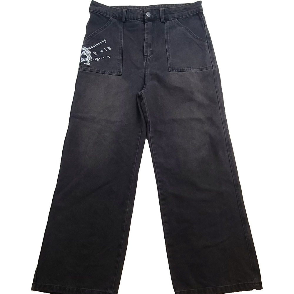 Zoro Nothing Happened Jeans Black Wide Leg Embroidered Anime Pants M 32x32